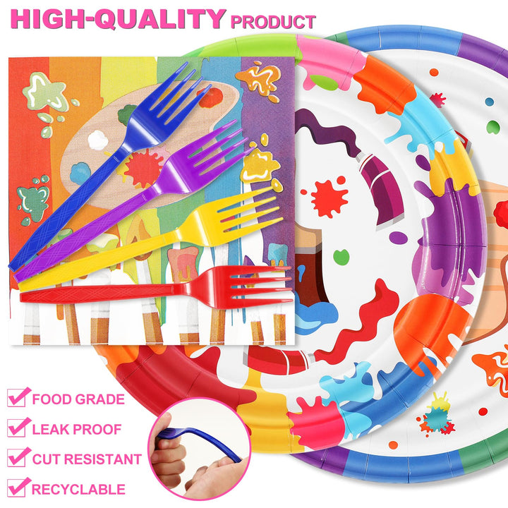 96 Pcs Paint Paper Plates Disposable Dinnerware Sets SCIONE