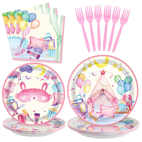 96 Pcs Pajama Party Plates Disposable Dinnerware Sets SCIONE