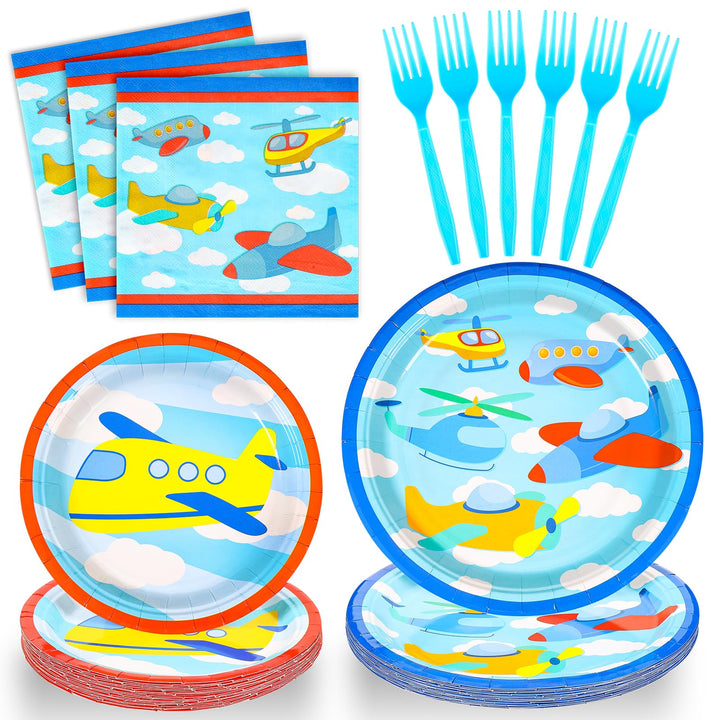 96 Pcs Plane Party Plates Disposable Dinnerware Sets SCIONE