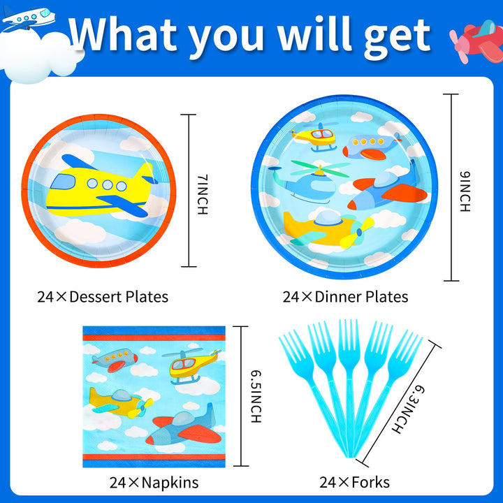 96 Pcs Plane Party Plates Disposable Dinnerware Sets SCIONE