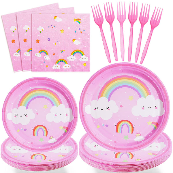 96 Pcs Rainbow Themed Party Plates and Napkins Disposable Tableware SCIONE