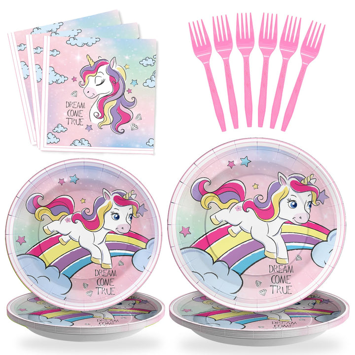 96 Pcs Rainbow Unicorn Party Plates Disposable Tableware SCIONE