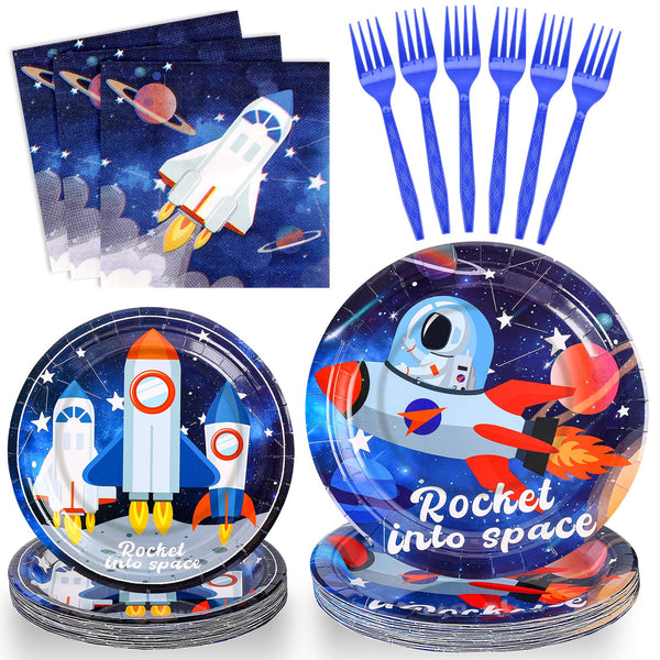 96 Pcs Rocket Theme Party Plates Disposable Tableware SCIONE