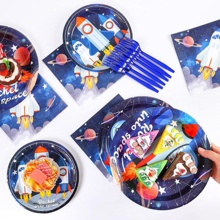 96 Pcs Rocket Theme Party Plates Disposable Tableware SCIONE