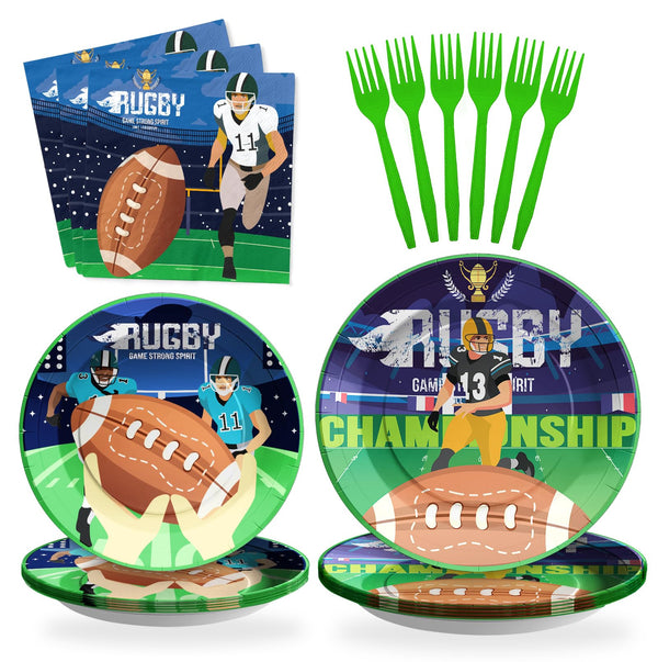 96 Pcs Rugby Paper Plates Disposable Dinnerware Sets SCIONE