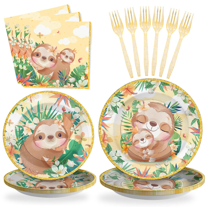 96 Pcs Sloth Animal Party Plates Disposable Dinnerware Sets SCIONE