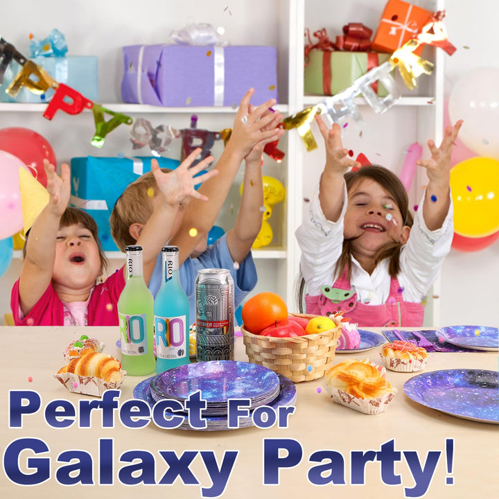 96 Pcs Space Galaxy Party Plates Disposable Dinnerware Sets SCIONE