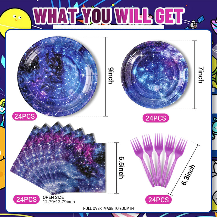 96 Pcs Space Galaxy Party Plates Disposable Dinnerware Sets SCIONE