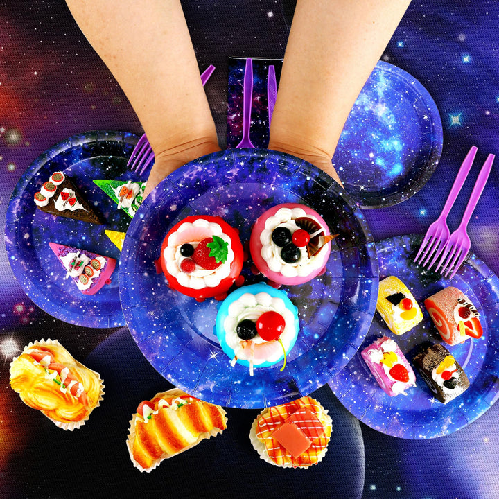 96 Pcs Space Galaxy Party Plates Disposable Dinnerware Sets SCIONE