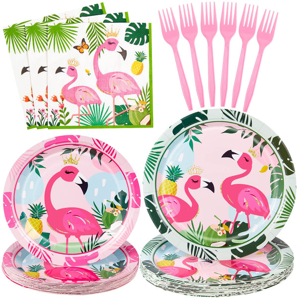 96 Pcs Summer Flamingo Party Plates Disposable Tableware SCIONE