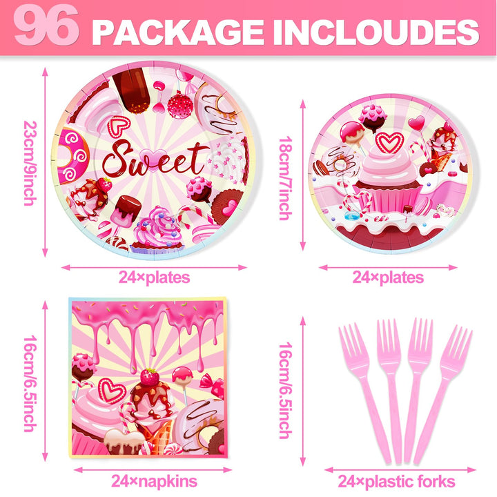 96 Pcs Sweet Party Plates Disposable Dinnerware Sets SCIONE