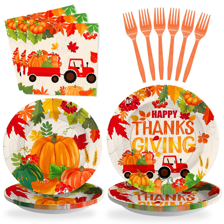 96 Pcs Thanksgiving Party Plates Disposable Dinnerware Sets SCIONE