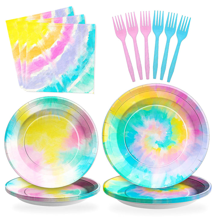 96 Pcs Tie Dye Party Plates Disposable Tableware SCIONE