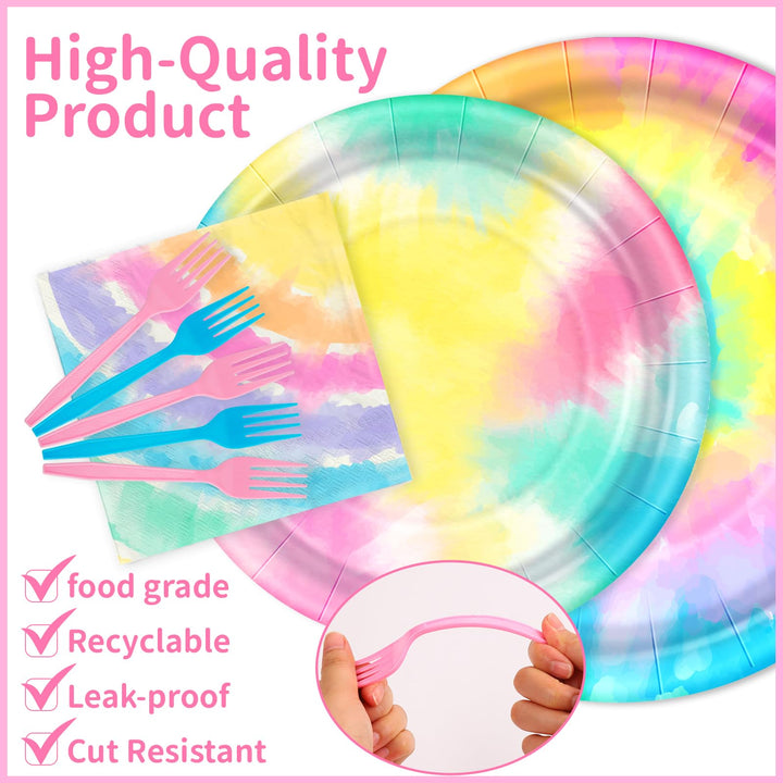 96 Pcs Tie Dye Party Plates Disposable Tableware SCIONE