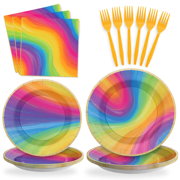 96 Pcs Tie Dye Party Plates Disposable Dinnerware Sets SCIONE