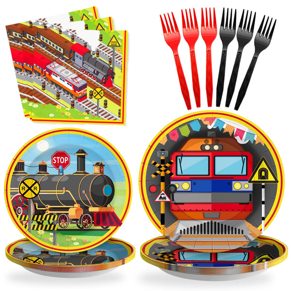 96 Pcs Train Paper Plates Disposable Dinnerware Sets SCIONE