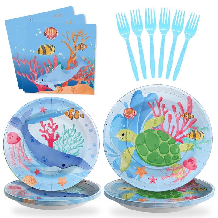 96 Pcs Underwater World Party Plates Disposable Tableware SCIONE