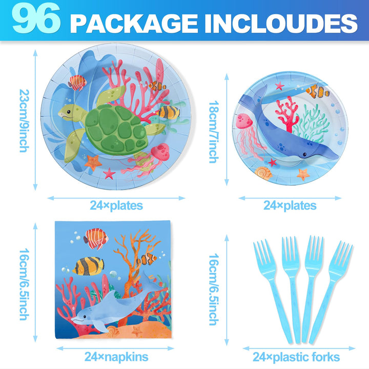 96 Pcs Underwater World Party Plates Disposable Tableware SCIONE