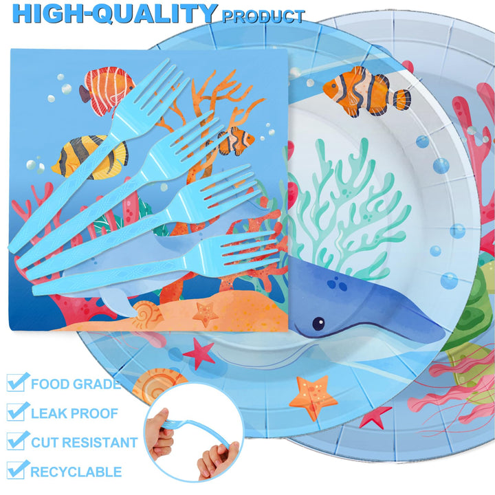 96 Pcs Underwater World Party Plates Disposable Tableware SCIONE