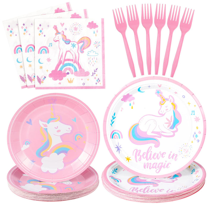 96 Pcs Unicorn Paper Plates Disposable Dinnerware Sets SCIONE