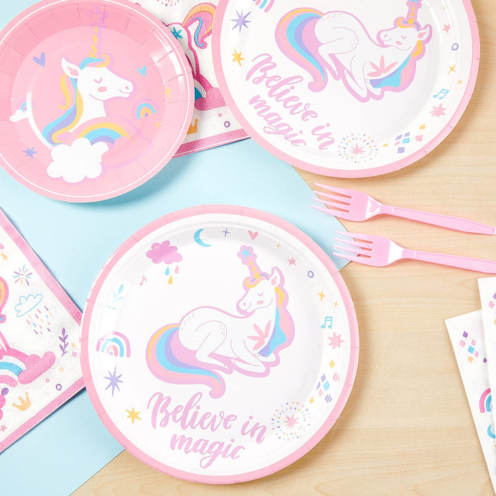 96 Pcs Unicorn Paper Plates Disposable Dinnerware Sets SCIONE