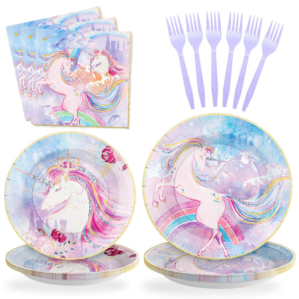 96 Pcs Unicorn Party Plates Disposable Tableware SCIONE