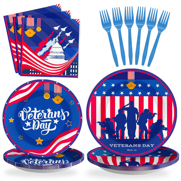 96 Pcs Veteran Party Plates Disposable Dinnerware Sets SCIONE