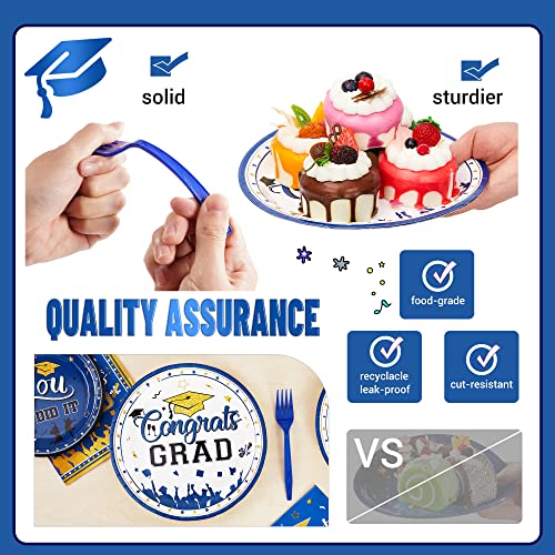 99 Pcs Graduation Party Plates Disposable Tableware - Blue SCIONE