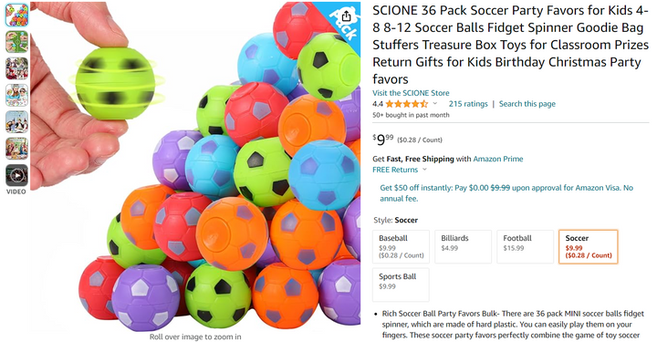 36 pack Soccer Sports Fidget Spinner Goodie Bag Stuffers SCIONE