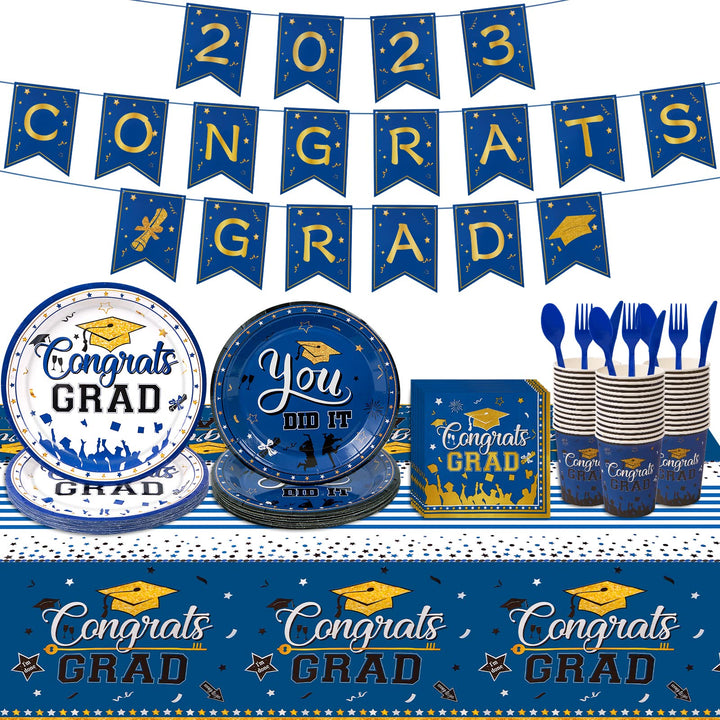 122 Pcs Graduation Plates and Napkins-Blue SCIONE