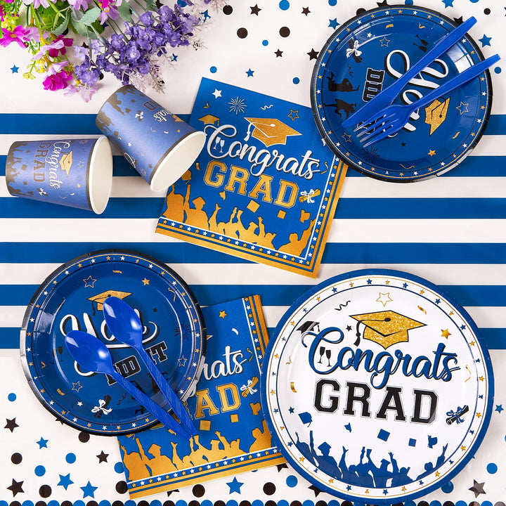 122 Pcs Graduation Plates and Napkins-Blue SCIONE