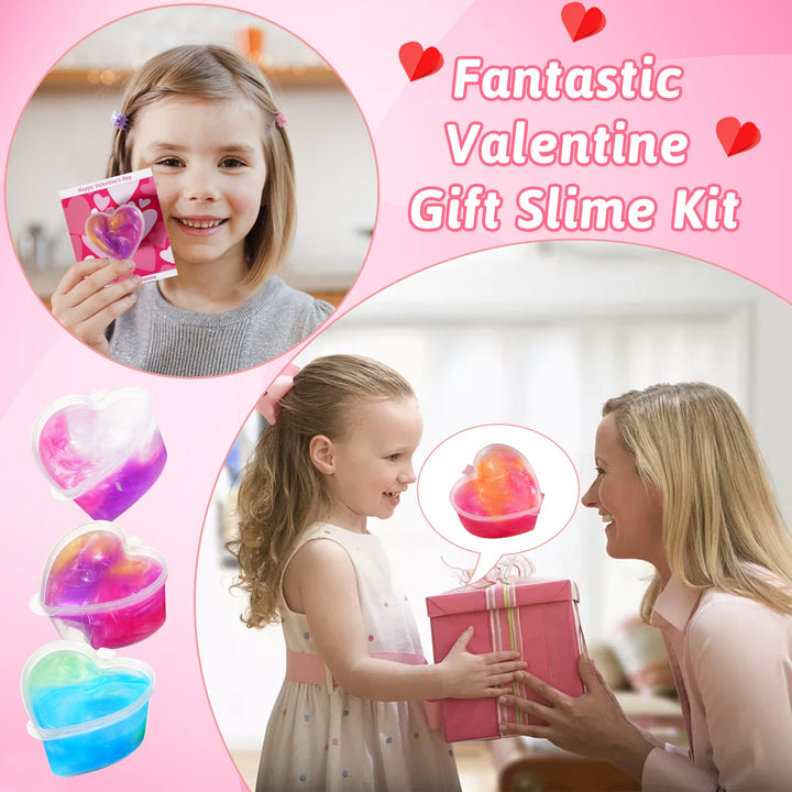 28 Pack Valentines Gift Cards with Heart Galaxy Slime SCIONE