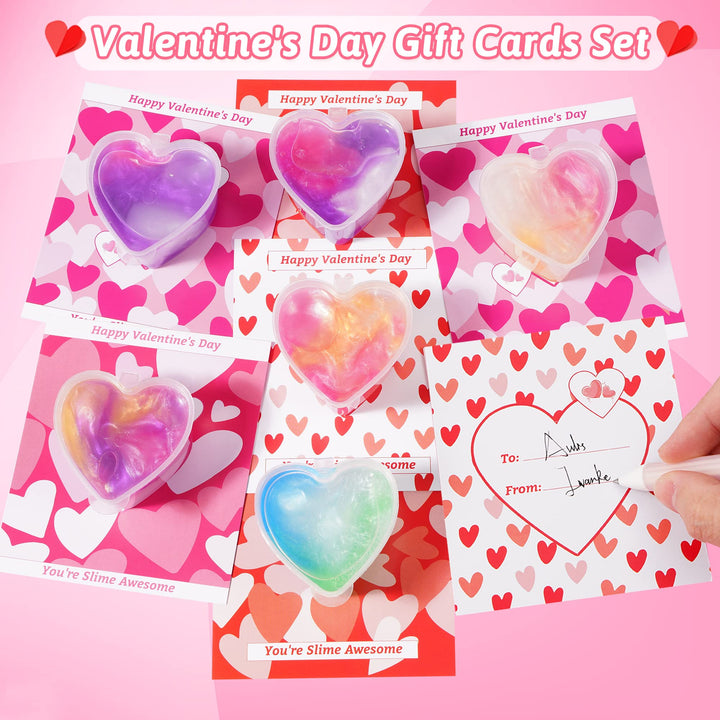 28 Pack Valentines Gift Cards with Heart Galaxy Slime SCIONE