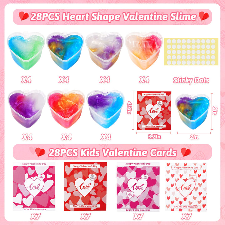 28 Pack Valentines Gift Cards with Heart Galaxy Slime SCIONE