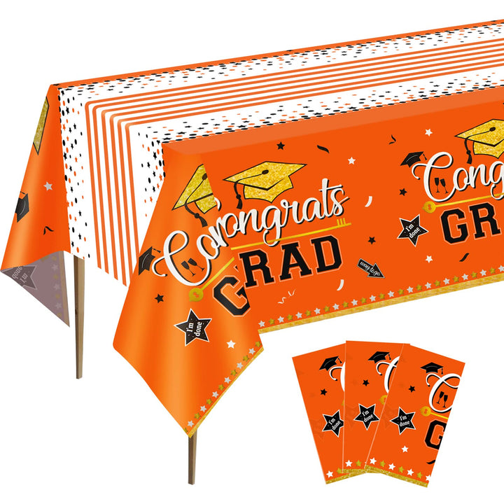 3 Pcs Tablecover Graduation Party Supplies-Orange SCIONE