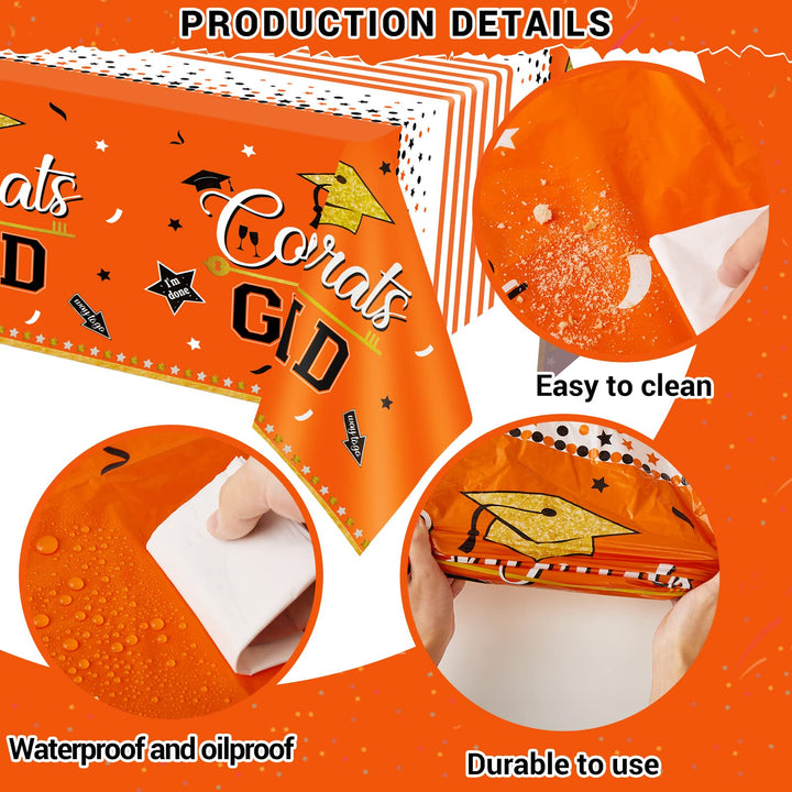 3 Pcs Tablecover Graduation Party Supplies-Orange SCIONE