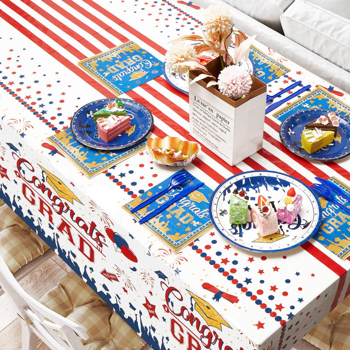 3 Pcs Tablecover Graduation Party Supplies-Red Blue SCIONE